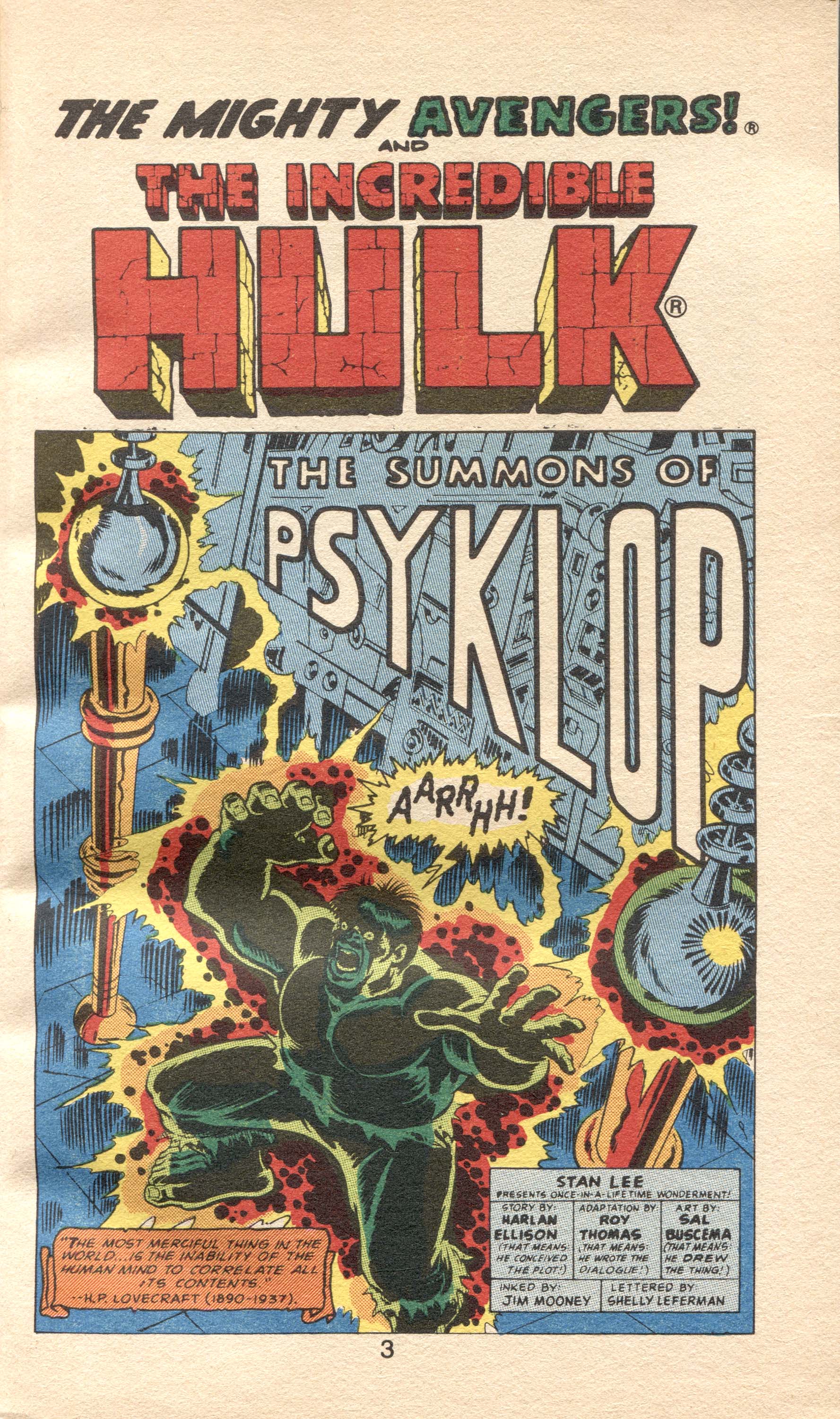 Hulk Illustrated Book, p3, art by Sal Buscema & Jim Mooney