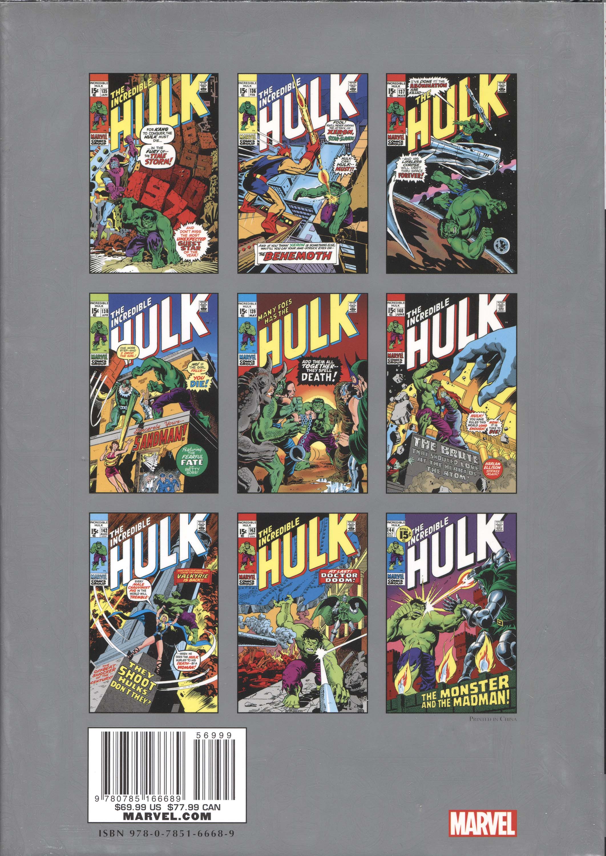 Marvel Masterworks The Incredible Hulk Vol 7, back cover