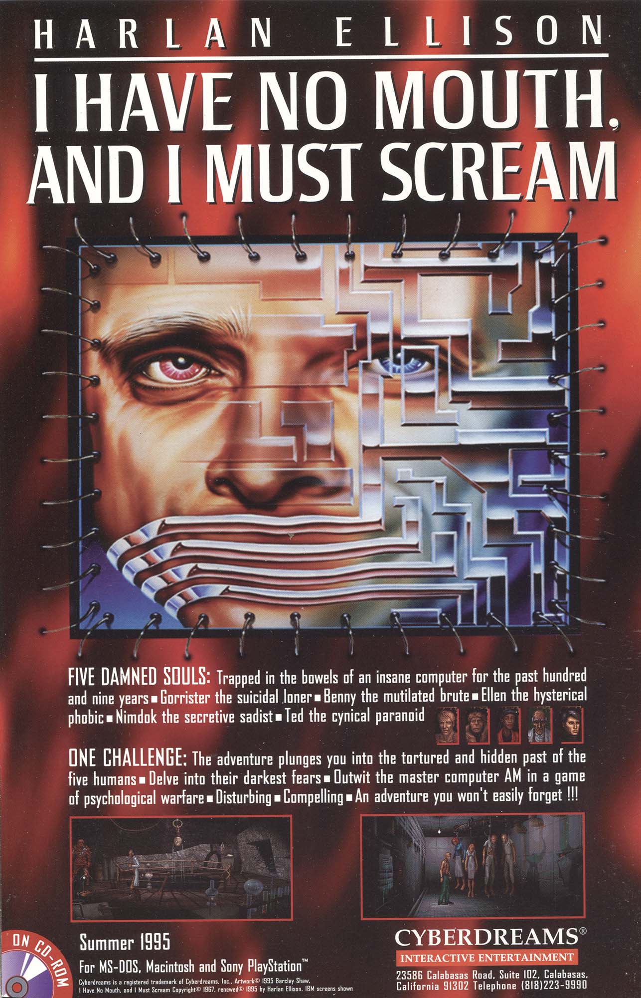Harlan Ellison's Dream Corridor #1, back cover, ad for the I Have No Mouth And I Must Scream video game