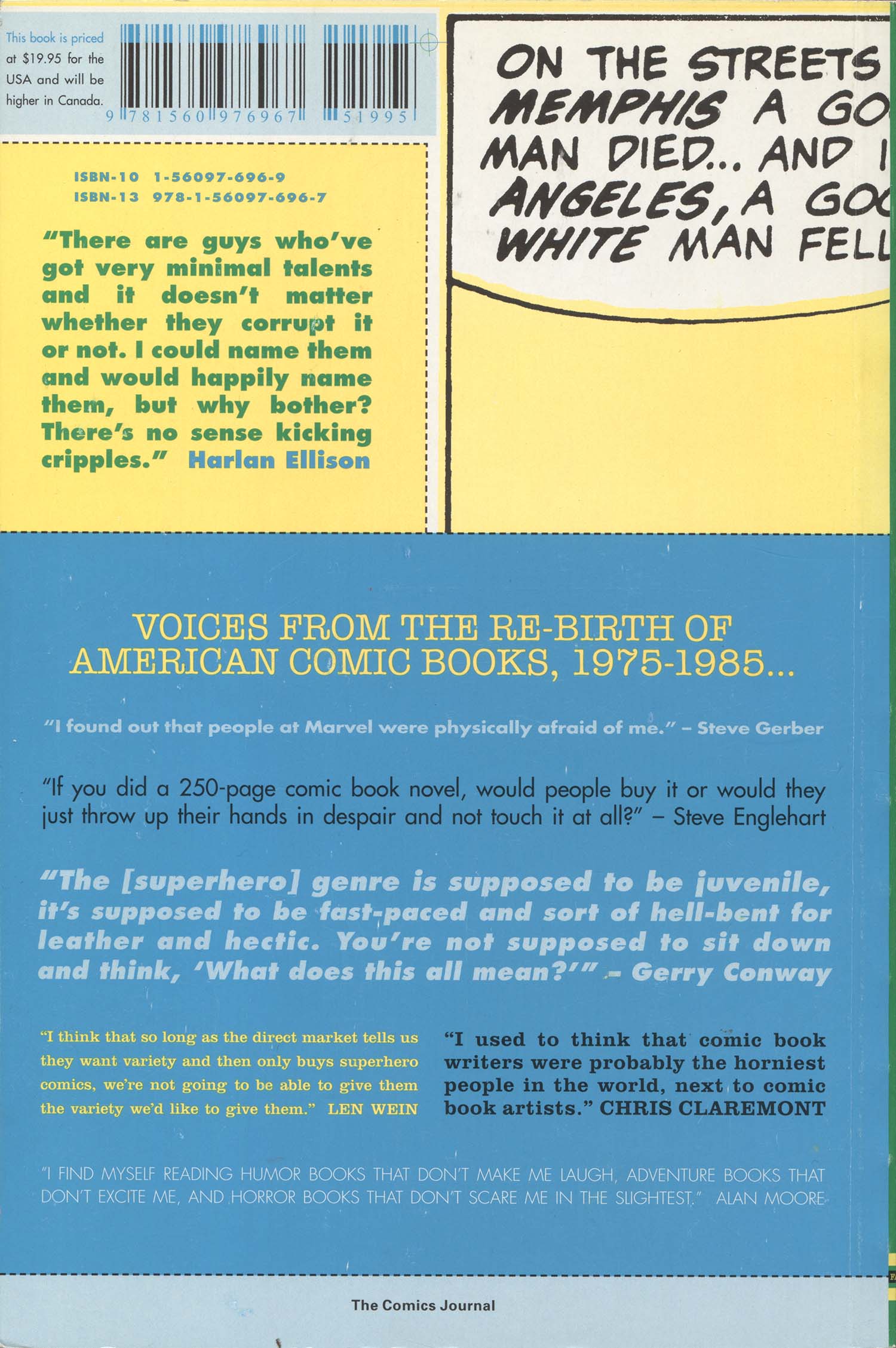 The Comics Journal Library 6: The Writers, back cover